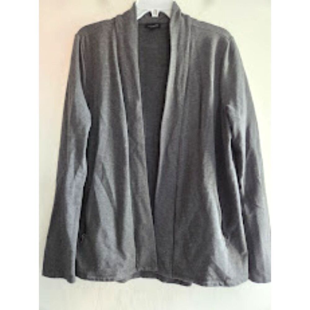 Talbots Women Grey Pima Cotton/Modal Ponte Knit Open Cardigan Sweater sz Medium